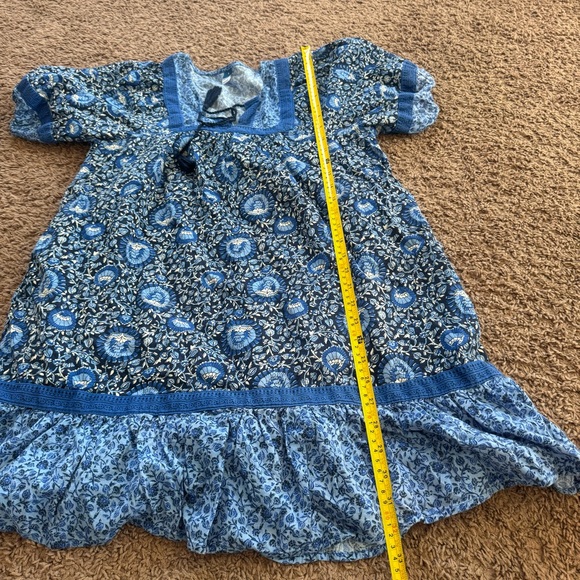 Old Navy Puff Sleeve Peacock Swing Mini Dress Blue Printed Cotton Cottagecore S - Picture 8 of 10